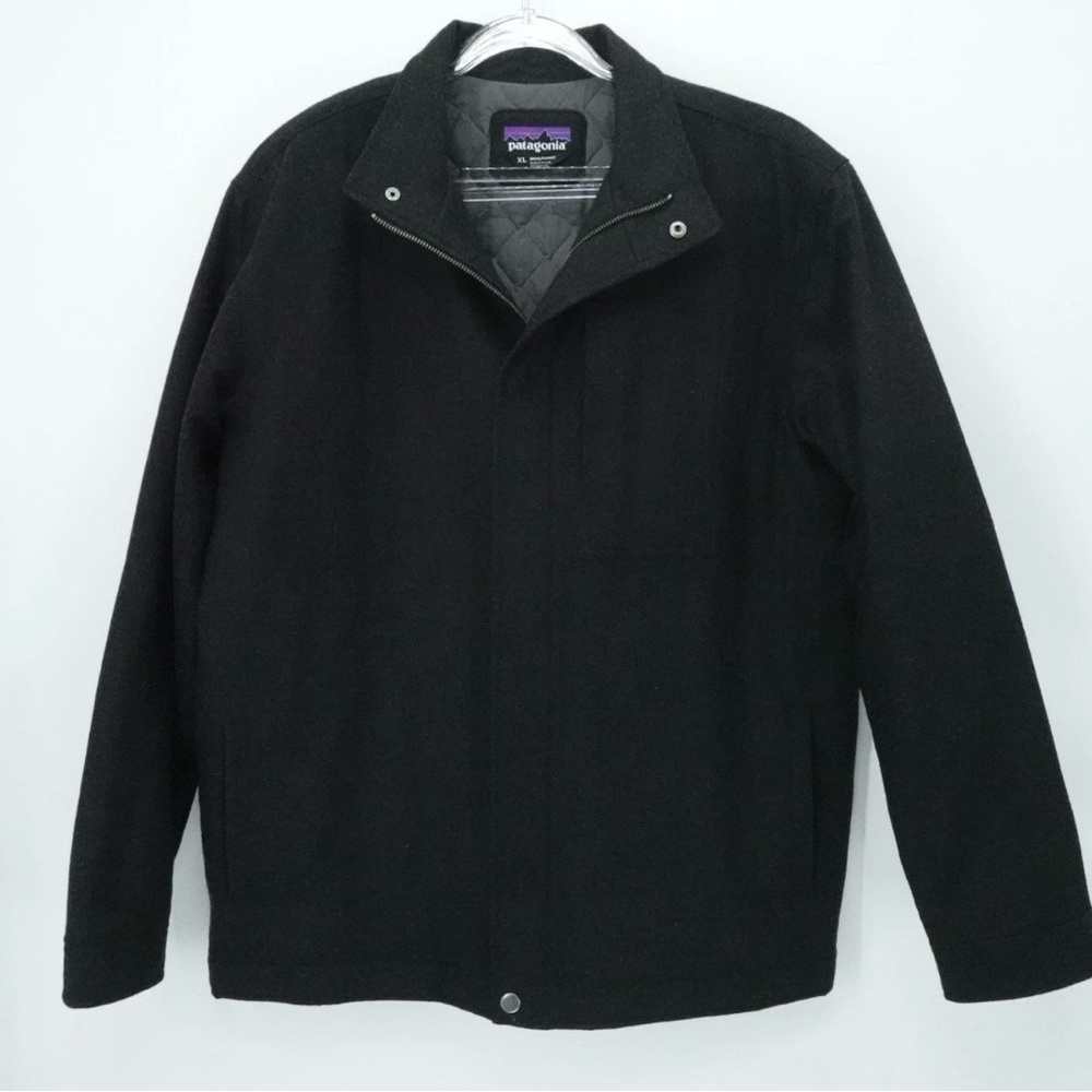 Patagonia Felted Jacket Mens XL Black Merino Wool Blend Zip Front Outdoor Gorp
